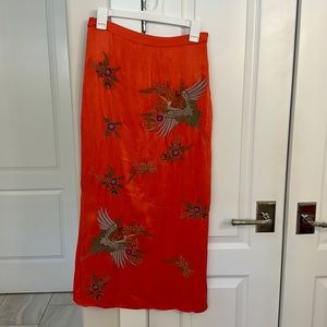 Anthropologie Maeve beautiful Coral embroidered maxi pencil skirt size 2 NWT